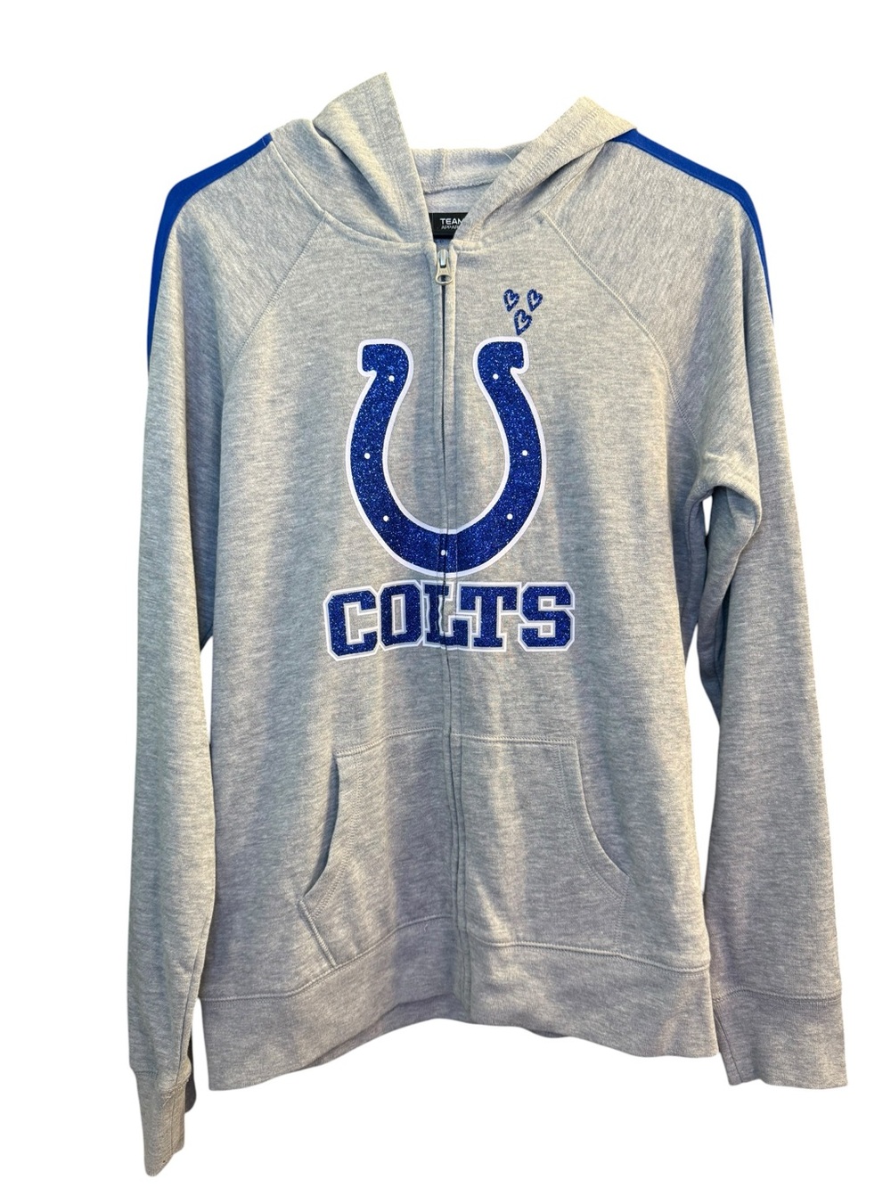 NFL x Justice Indianapolis Colts Gray Zip-Up Hoodie with Sparkly Blue Logo NWT